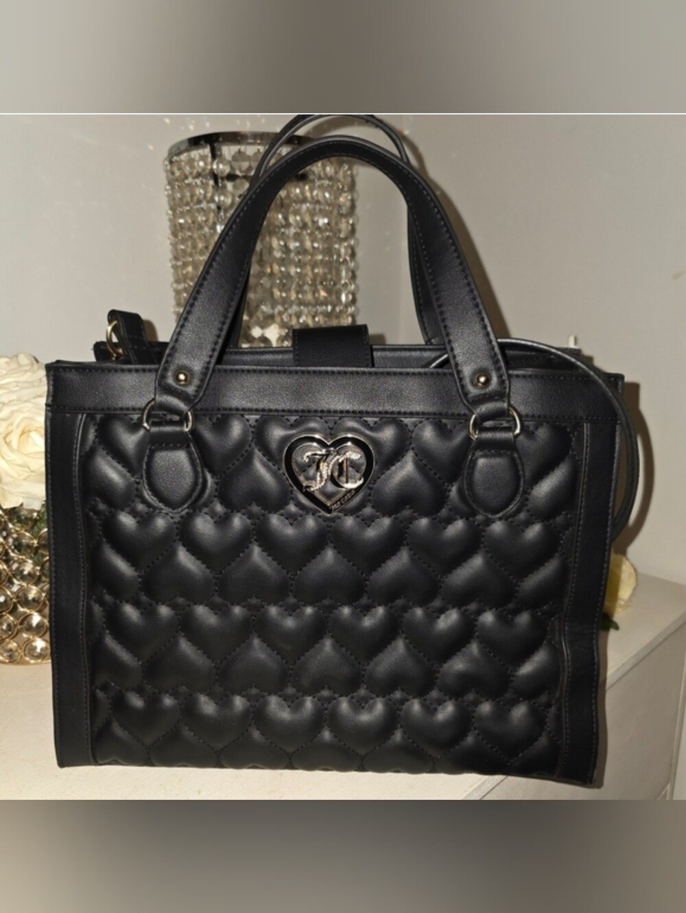 Juicy Couture Quilted Black Satchel with Heart Charm